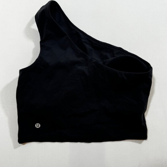 Lululemon One Shoulder Asymmetric Crop Top Padded Bra Black 8 Athleisure Yoga - Picture 4 of 7